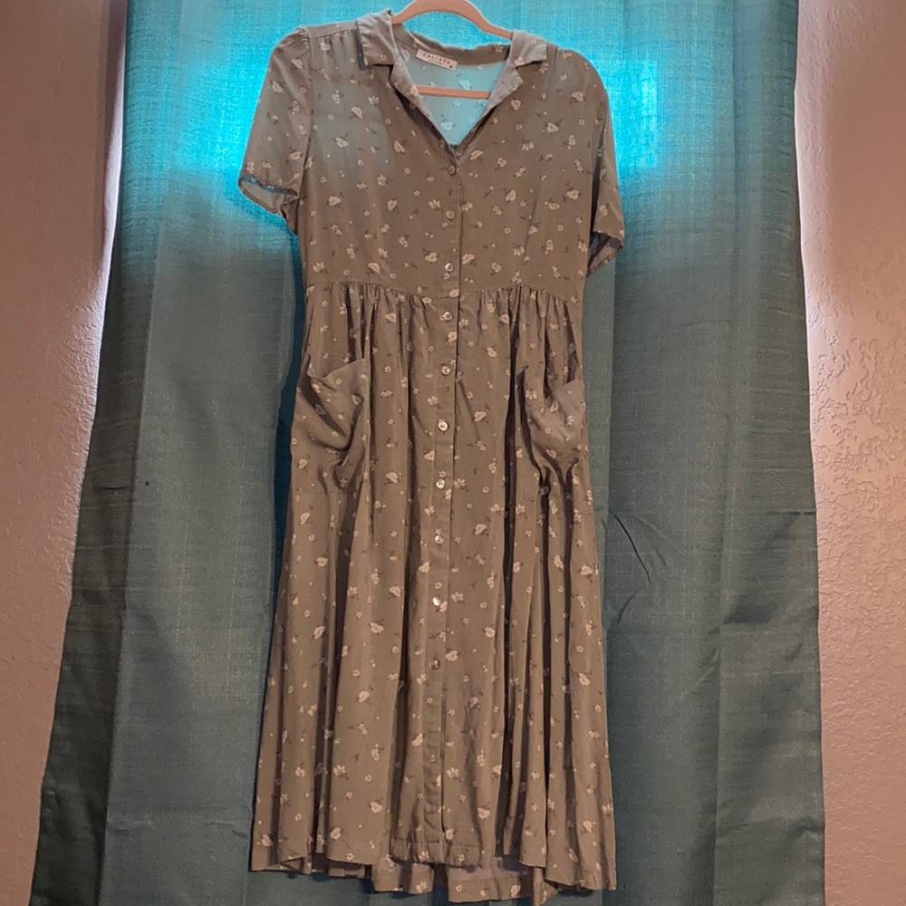 Bohme Sage Green Floral Midi Dress
